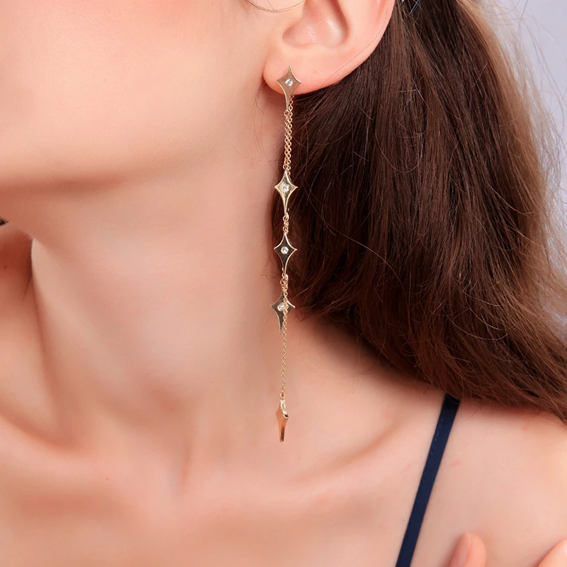 

India Earrings Gold Color Asymmetric Ear Lines Crystal Tassel Drop Earrings For Women Fashion Jewelry New Arrival