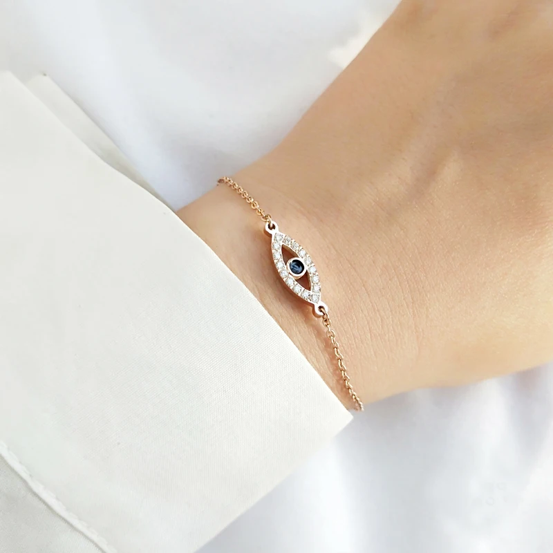 

100% 925 sterling silver turkish evil eye gold Chain charm Bracelets adjustable for women delicate tiny minimal elegance jewelry