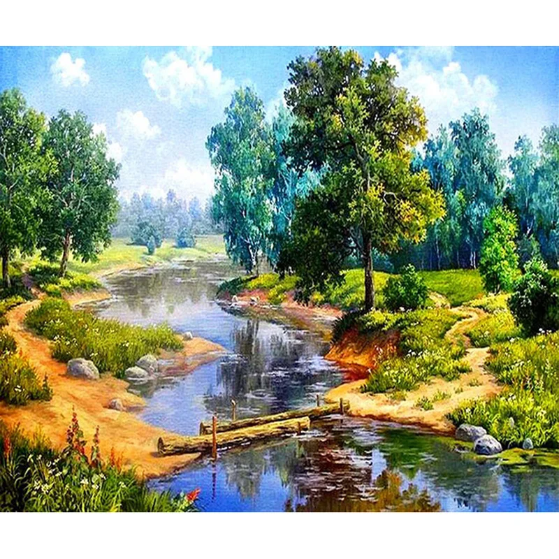 DIY Diamond Embroidery Tree and river Full Square/round Painting Cross Stitch Kit Mosaic Home Decor | Дом и сад
