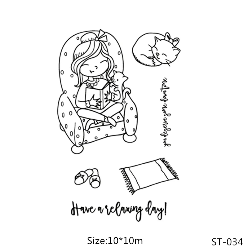 

ZhuoAng Comfortable Girl Sleeping Cat Clear Stamps/Seals For DIY Scrapbooking/Card Making/Album Decorative Silicon Stamp Crafts