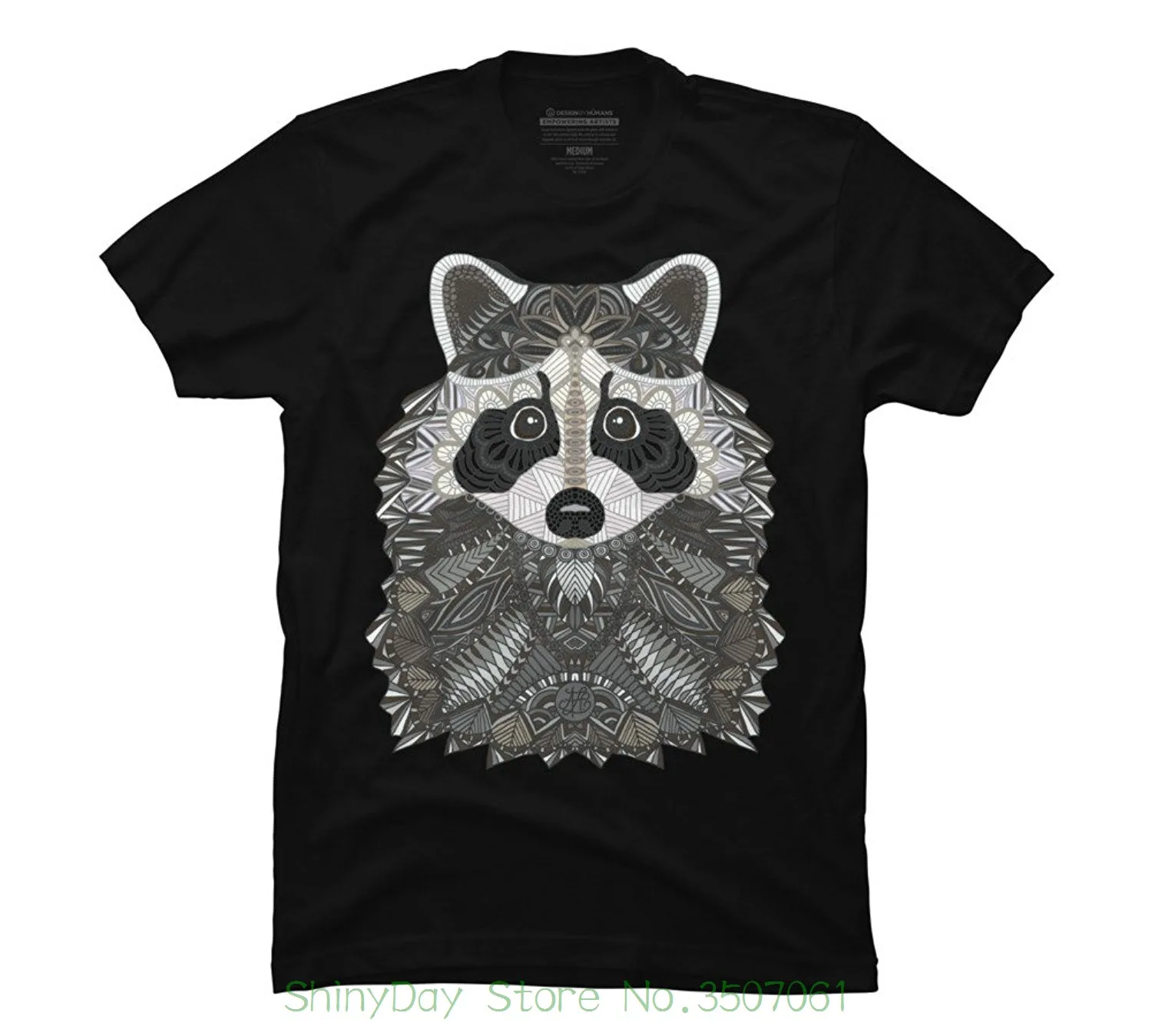 

Tshirt Men Black Short Sleeve Cotton Hip Hop T-shirt Print Tee Shirts Ornate Raccoon Men's Graphic T Shirt