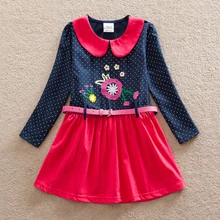 Retail Girl children wearing long-sleeved cotton dress belt of autumn new fund embroidered tutu sweet knee-length dress LH6869