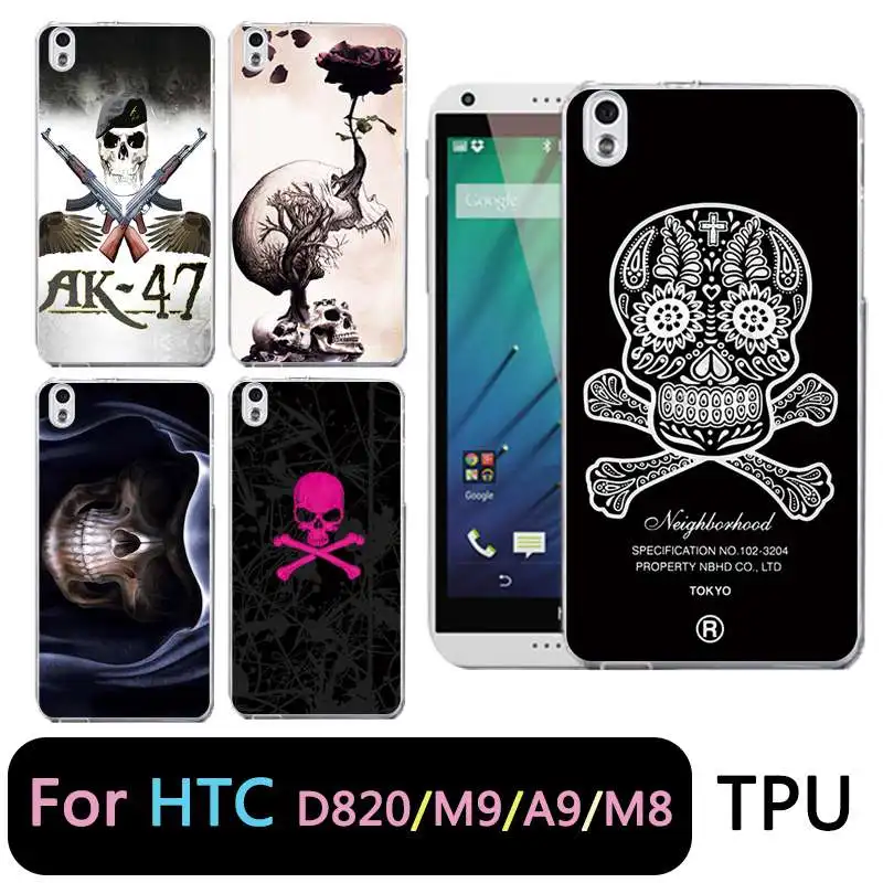Qmswei ТПУ прозрачный чехол для телефона htc M8 мягкий с черепами и другими рисунками