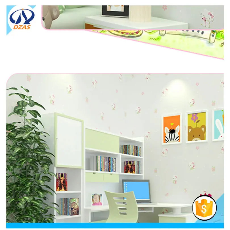 2018 Green cute cartoon cat Non-woven pink girl princess Bedroom Wallpaper10