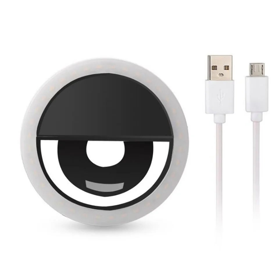 USB зарядка селфи портативная вспышка Led камера телефон фотография светильник ing кольцо светильник для улучшения фотографии для iPhone смартфон - Цвет: Черный