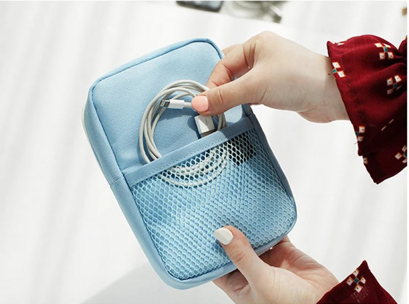 prativerdi Mini Zippered Lock Sqaure Storage Bag Headset box for Earphone Case SD Cards USB Power Bank Charger Travel Organizer6