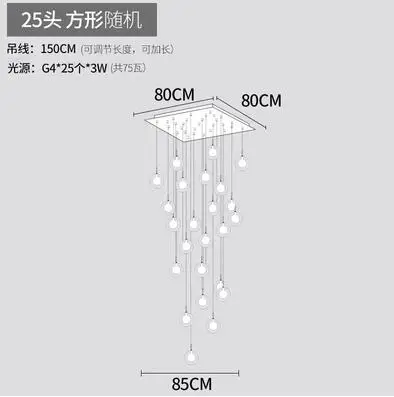 Скандинавская люстра Вилла Дуплекс лестница Ресторан постмодерн минималистский гостиная лампа спиральная лестница стеклянный шар лампы - Цвет корпуса: 25 heads square