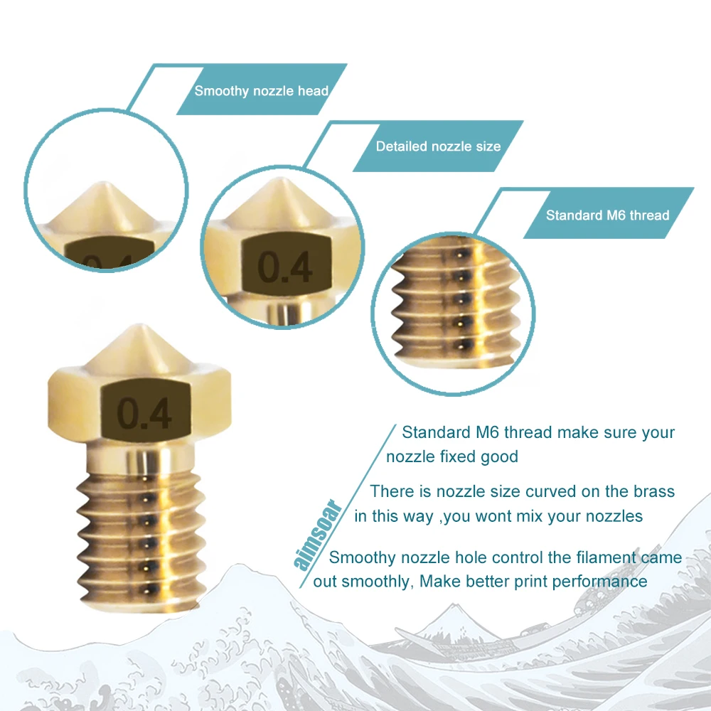 Сопло для 3D-принтера e3d сопло Латунное сопло для 3d-печати 0,4 0,2 мм 0,3 мм 0,4 мм 0,5 мм
