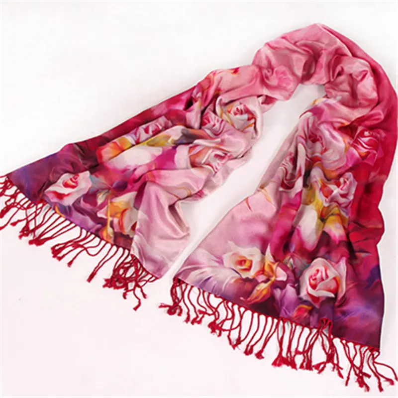 Модный шарф из натурального шелка с принтом, зимний плотный двойной слой, высокое качество, шелк тутового цвета, шарфы, шали для женщин, подарок FW202 - Цвет: 13