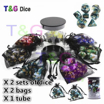 

T&G High Quality Polyhedral Special Rpg Game Transparent X Opaque Color Dice Cube with A Rounded Tube for Friends Gathering