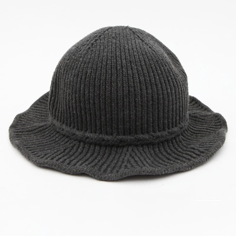 Winter Knitted Hat Female Black Bucket Hats for Women Ladies Knit Felt