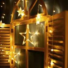 СВЕТОДИОДНЫЙ занавес 2,5 м, звездная гирлянда, окно, светодиодный свет, Рождественское украшение Рамадана, освещение для свадебной вечеринки, лампа 220 В с вилкой ЕС