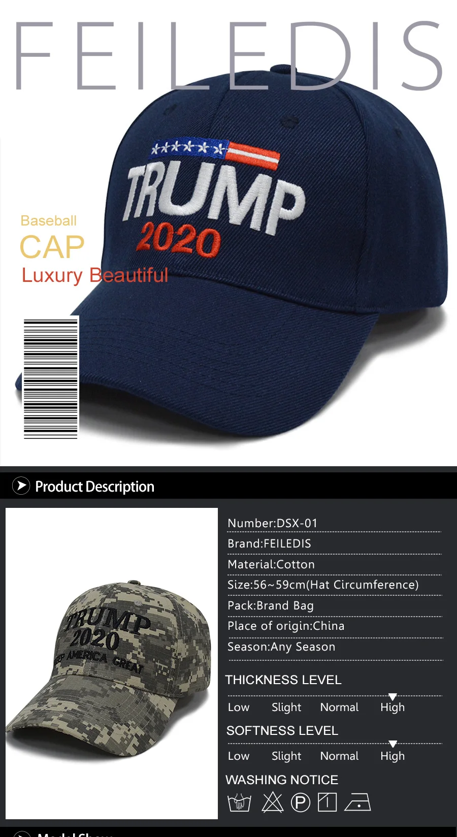 [FEILEDIS] Новое прибытие Trump сделать Америку великим снова Дональд шляпа темно-синяя мужская кепка US predical Hat DSX-01