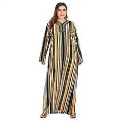 2019 осеннее женское мусульманское платье в полоску с принтом большого размера abaya модный халат турецкий Дубай длинный Восточный халат