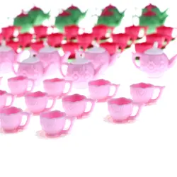 10 компл.. 1/12 Кукольный Миниатюрный пластик розовый чай горшок с 2 чашки Посуда игрушечные лошадки кухня аксессуар классически