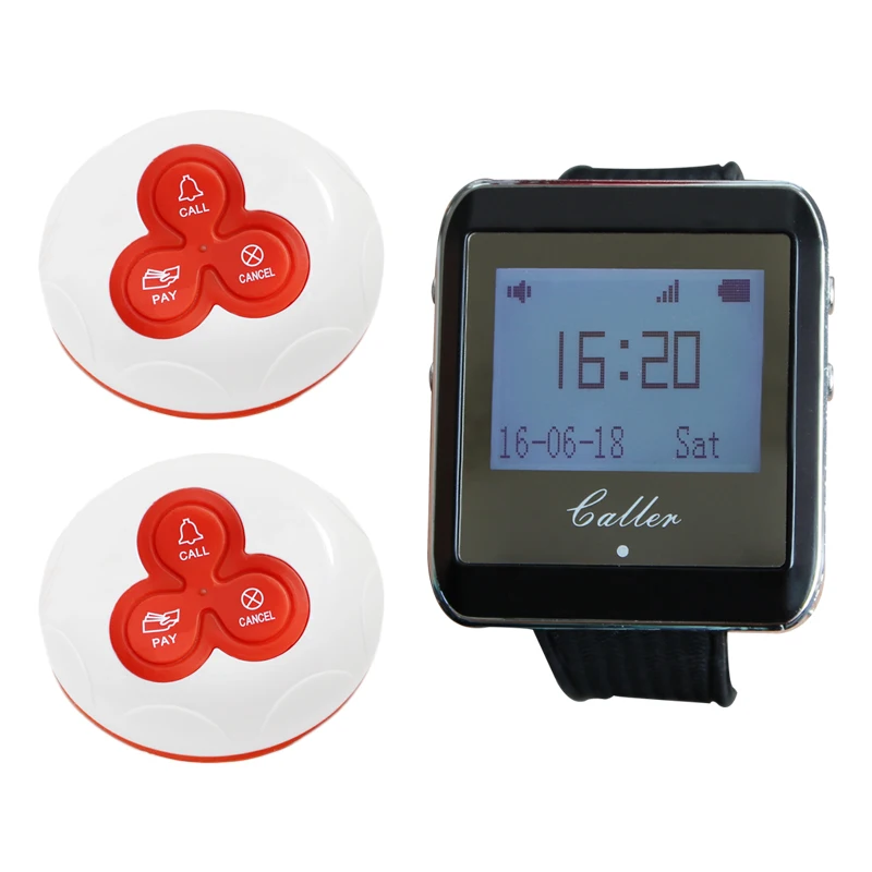 1 Watch Pager Receiver+2 Call Button 433MHz Wireless Restaurant Pager Calling System Restaurant
