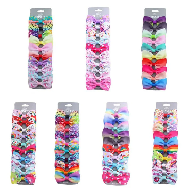 

10 Colors Unicorn Gradient Rainbow Hair Bows Print Hair Clips For Girls Child DIY Headdress Gift Hair Accessories