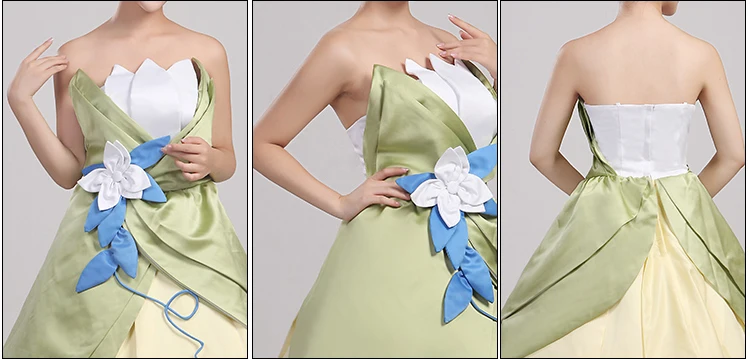 Wonder woman cosplay The Princess and the Frog costume adult princess tiana dress for Halloween costume long green Party dress (4)