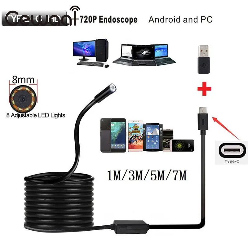 Cewaal 8 мм 2mp 1 м телефона Android Тип USB c эндоскопа Камера Водонепроницаемый видео Камера Труба инспекции Камера бороскоп для huawei