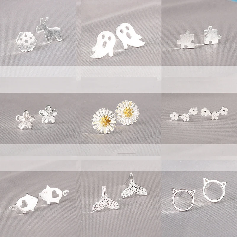 

Real 925 Sterling Silver Jewelry For Women Cute AnimalHollow Earring Stud Small Stud Earring For Girls Wholesale