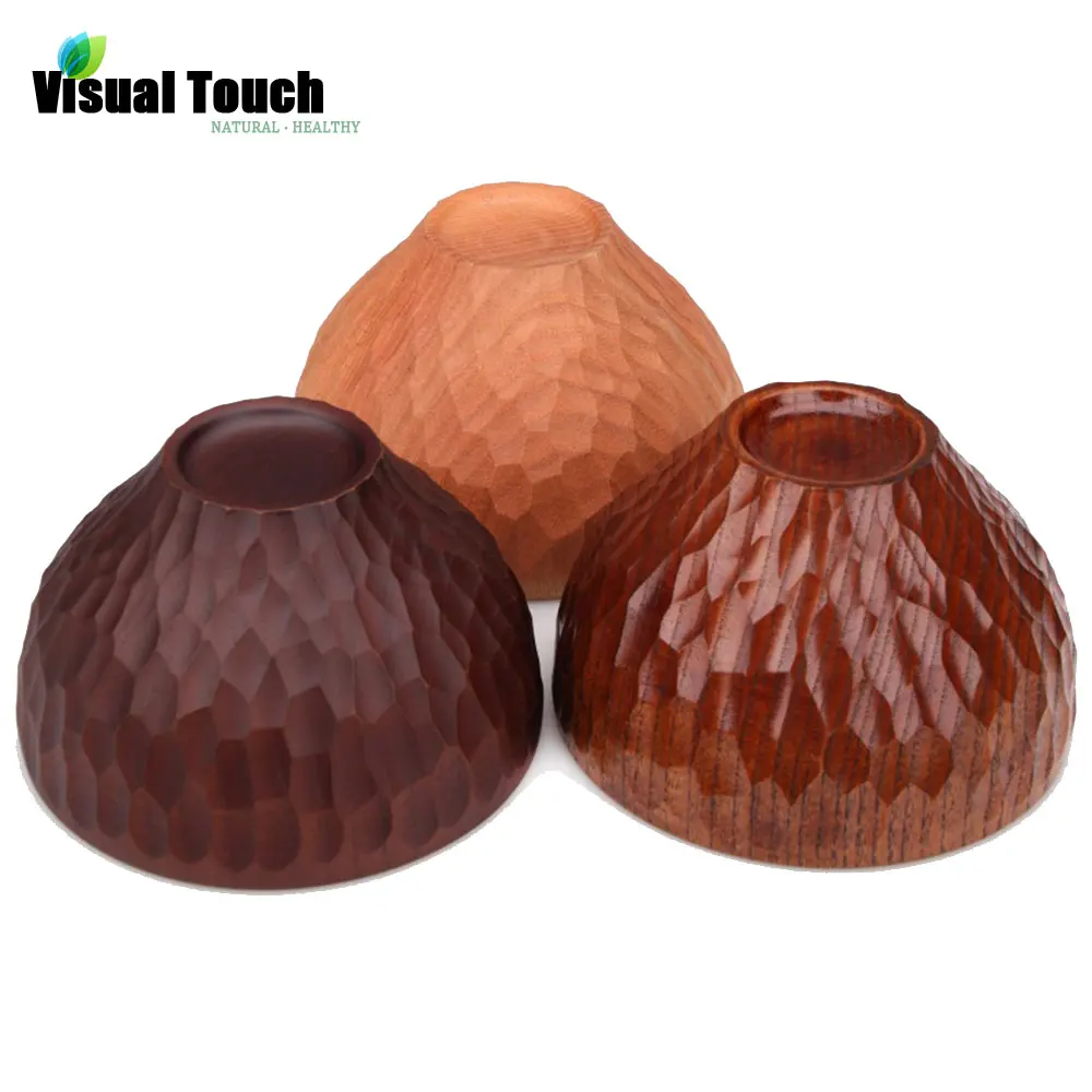 

Visual Touch 11.5CM/4.5in Dia.Eco-friendly Healthy Tortoise Shell Carving Creative Nature Wood Japanese Style Bowls 3 Colors