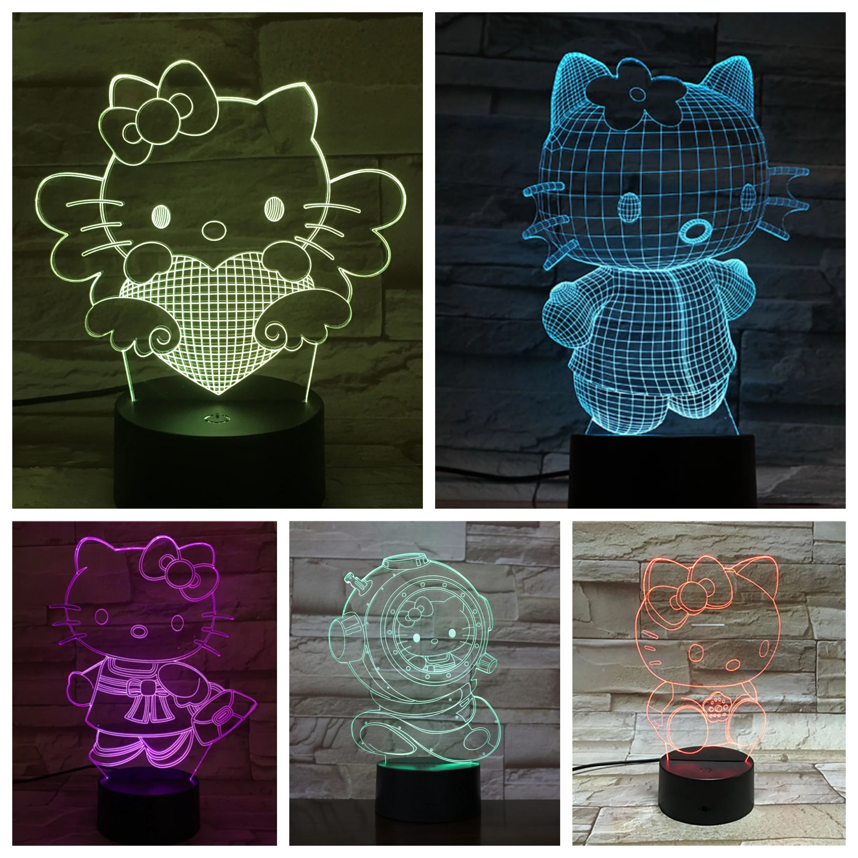 

Hello Kitty Night Light LED Cartoon Lampara 3D Illusion Children Kids Gift Decorative Lights Animal Cat Desk lamp bedside Decor