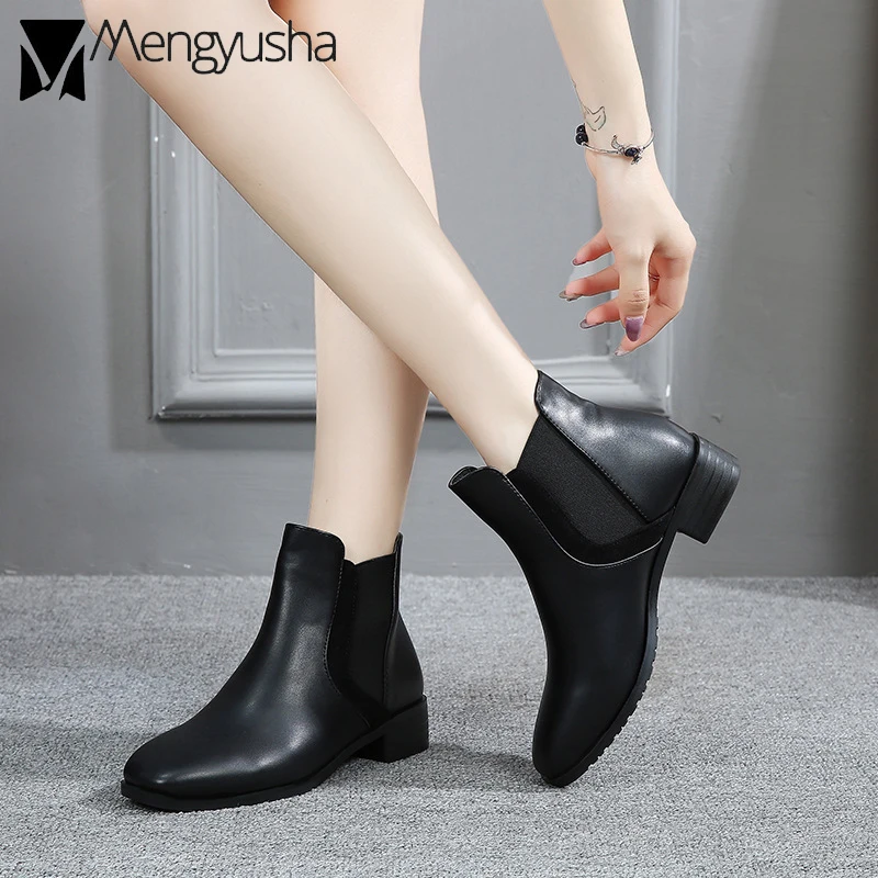 34 43 Botines/Женская обувь Челси женская на блочном каблуке Плюшевые короткие