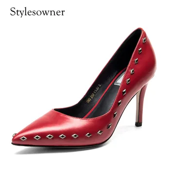 

Stylesowner New Arrival Classics High Heels 8cm Woman Pumps Shoes Thin Heels Slip-on Fashion Comfortable with Rivet Pumps Shoes