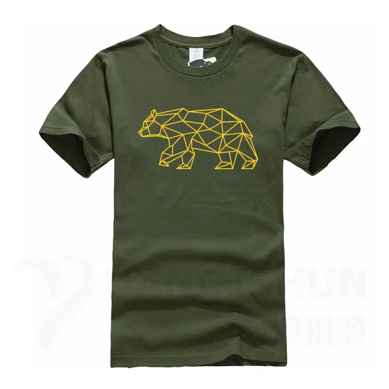 Новая мужская футболка с геометрическим рисунком медведя из мягкой хлопчатобумажной ткани, летняя футболка с коротким рукавом, креативные художественные топы с принтом в виде животного, футболки - Цвет: ArmyGreen 3
