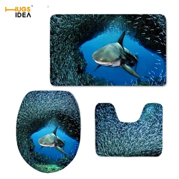 

HUGSIDEA Custom 3PCS Set Bathroom Non-slip Floor Carpet 3D Cool Animal Dolphin Design Home Hotel Decor Rugs Tapis for WC Toilet