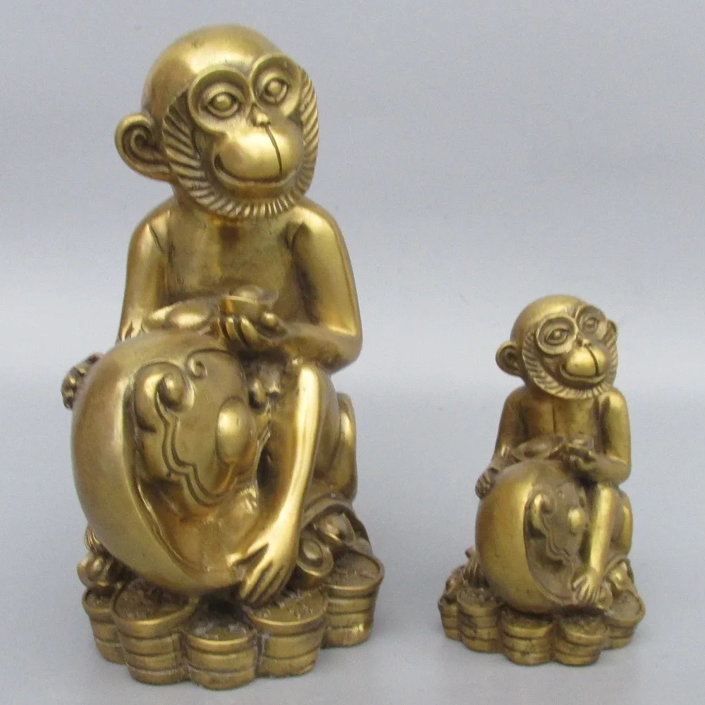 

Chinese Bronze Wealth Ru Yi money Monkey Monkeys Animal Bead Statue
