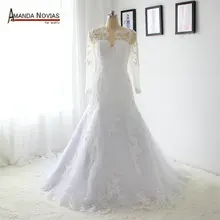 Дизайн кружева длинный рукав аппликация свадебное платье русалки