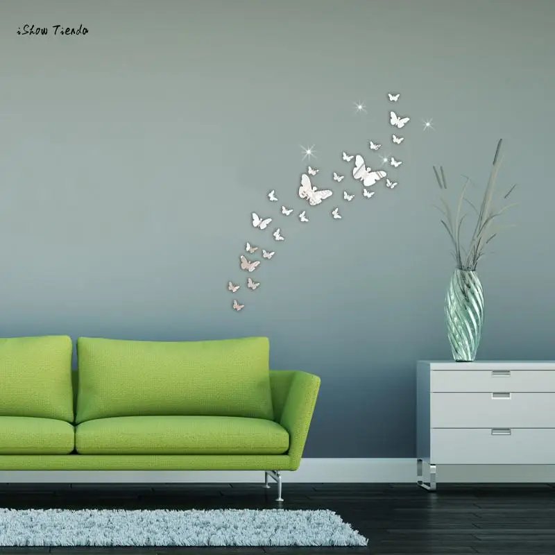30 шт. зеркальные настенные 3d наклейки в виде бабочек|stickers home decor|wall stickers decorroom