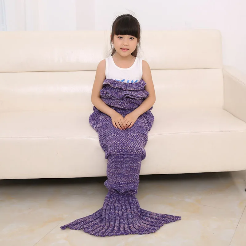 

Handmade Mermaid Tail Blanket Knitted Crochet Soft Warm Swaddle Kids Fish Tail Sofa Blankets Sleeping Bag For Children/Adults