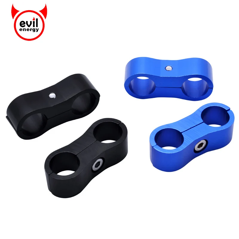 

evil energy 2Pcs AN6 Braided Rubber CPE Hose Line Clamp Aluminum Anodized Separator Separator Divider Clamp Kit 13mm Black Blue