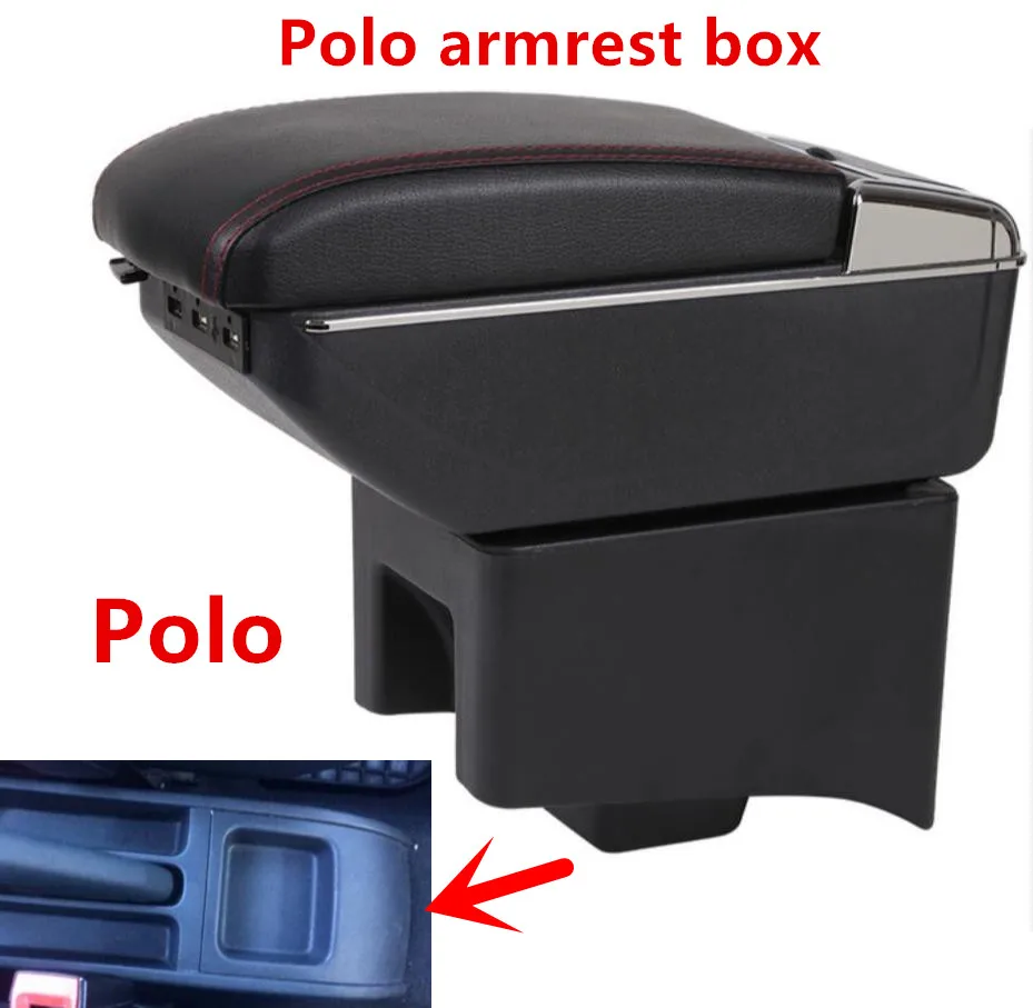 Для Volkswagen Polo подлокотник коробка Polo V Универсальный 2009- Автомобильная центральная консоль Модификация аксессуары двойной приподнятый с USB