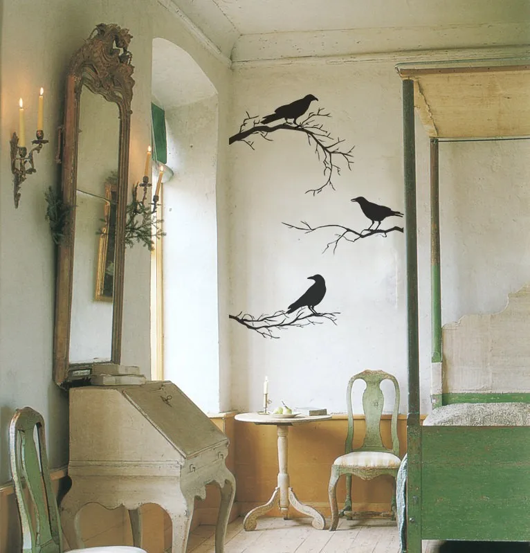 

Halloween Decoration of Crows On branches Vinyl Wall Decals Removable Wall Stickers For Living Room Adesivos Decorativos