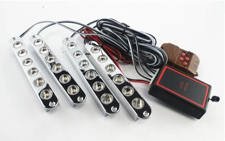 

Wireless remote control flash strobe light 6LED*4 24 led red blue white light 2016 HOT!!