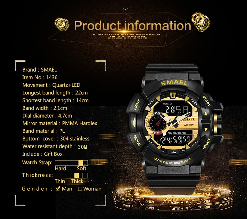  S Shock Sport Watch for Men 50M Waterproof Digital Watch Military Army Clock Male 1436 Men Wwatch F