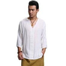 Летняя, в народном стиле, модная, Литературная, Ретро стиль, v-образный вырез, тонкая, хлопок, лен, мужская рубашка, мужские рубашки, мужская рубашка