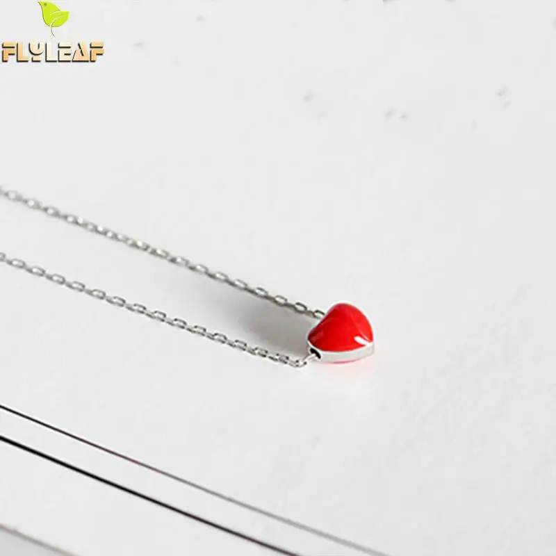 

Flyleaf 925 Sterling Silver Red Drop Glaze Heart Clavicle Pendant Necklaces For Women Personality Fashion Lady Jewelry