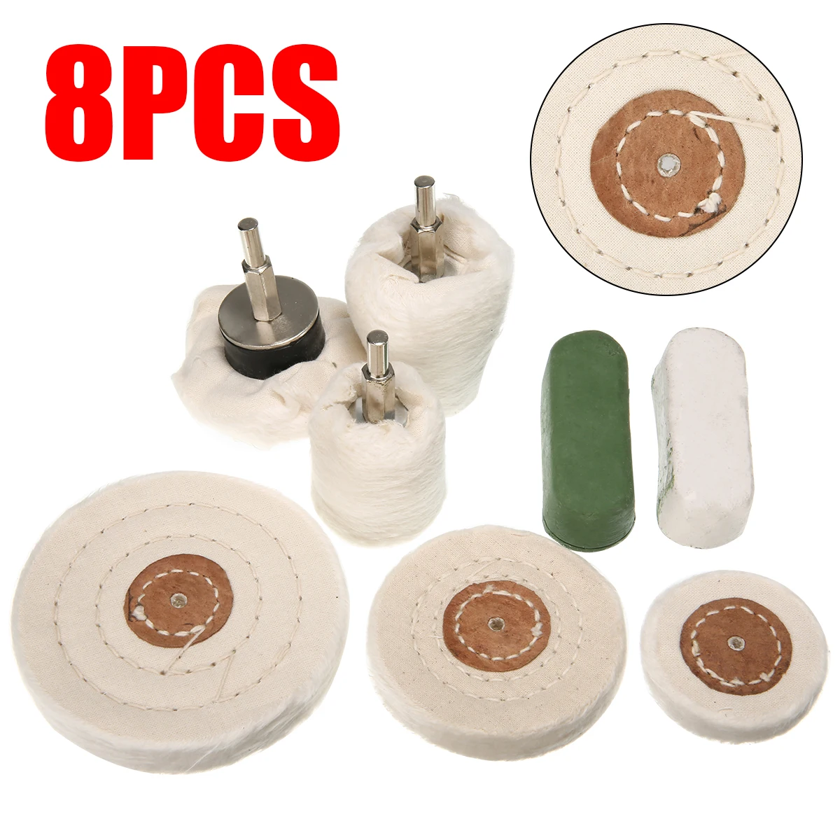 

8pcs Polishing Kit Dome Goblet Cylinder Mop Buffing Wheel With Green & White Polishing Paste For Metal Plastic Assortment Kit
