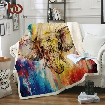 

BeddingOutlet Watercolor Elephant Blanket Microfiber Colorful Plush Sherpa Fleece Throw Blanket on Bed Boho Bedding manta