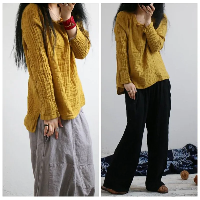

YoYiKamomo Women shirt big size cotton Original Retro Natural long sleeve loose casual blouse women