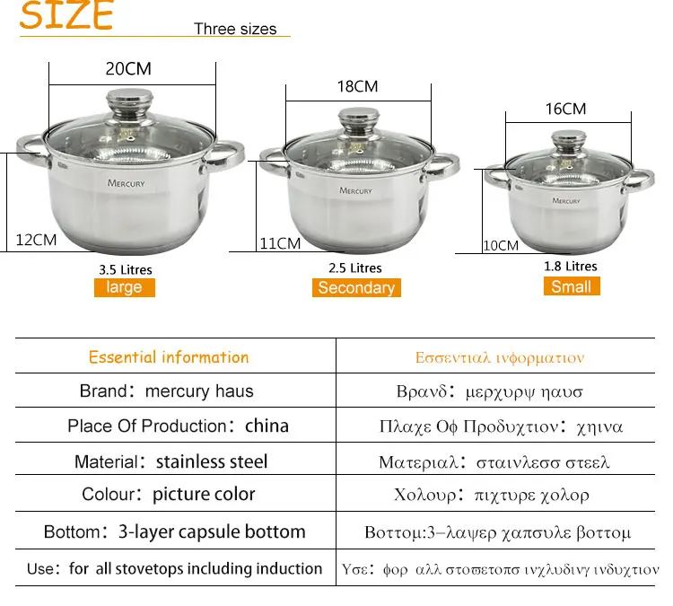 6 шт., кухонные кастрюли из нержавеющей стали для приготовления пищи, наборы посуды, наборы индукционной плиты, наборы посуды с капсульным дном