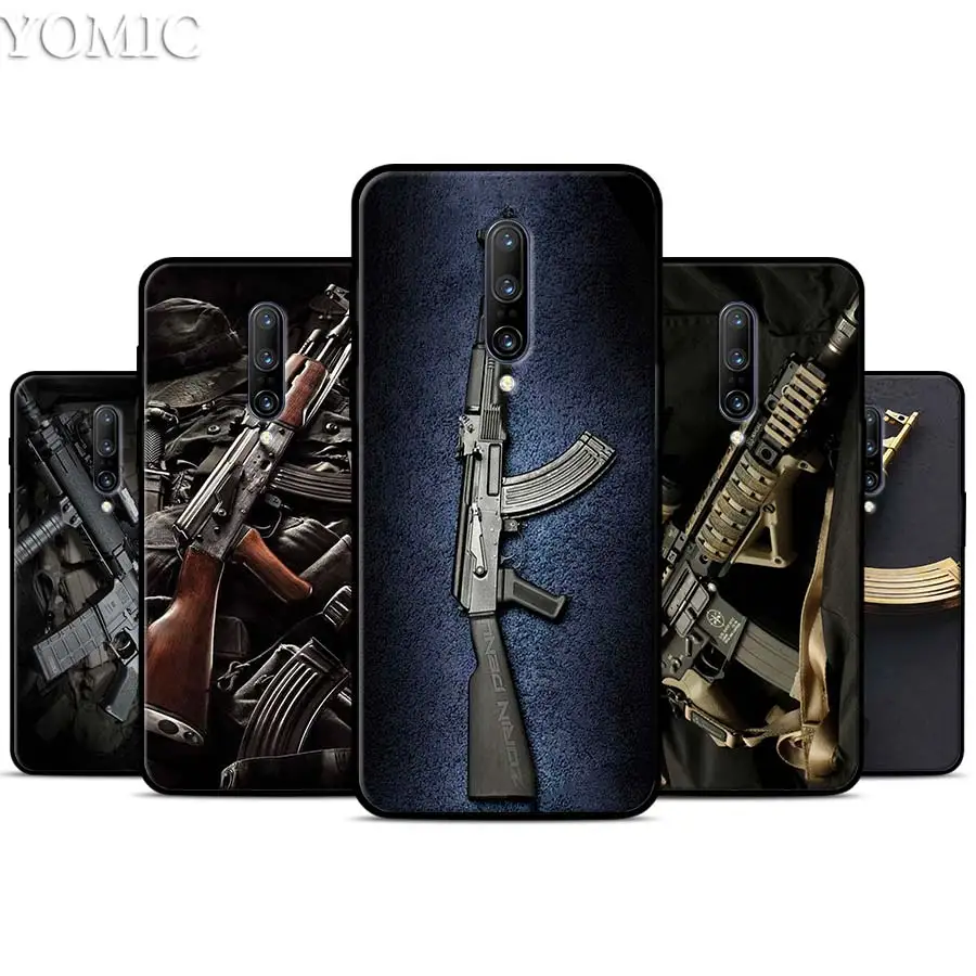 

Gun BUllets AK47 Handgun Silicone Case for Oneplus 7 7Pro 5T 6 6T Black Soft Case for Oneplus 7 7 Pro TPU Phone Cover