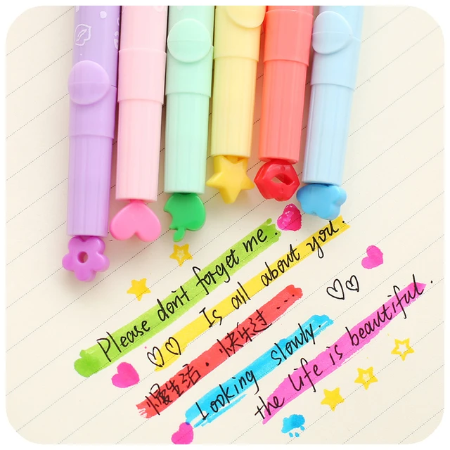 6 Pcs/lot Nice Highlighter Color Stamp Marker Pens Diy