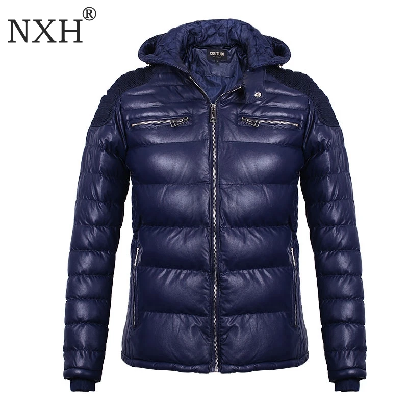 

NXH Men's Fashion Style Coats 2017 Warm Thick PU Winter Jacket Men Plus Size Waterproof Brand Parka Male Down Jackets Coat