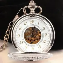 Мода часы Винтаж Серебряный Механические Мужские Античный карманные часы