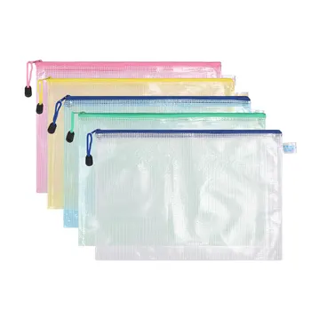 

1PC Plastic Grid Zipper Paper File Folder Mesh Document Bag Storage Pouch Waterproof Family School Storage Bags Supplies